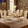 European-style rectangular dining table with marble top, luxury home dining set, deluxe table with six chairs, long table, square wooden table