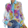 Amazon vacation style floral print polo shirt women's summer new slimming elegant long sleeve top