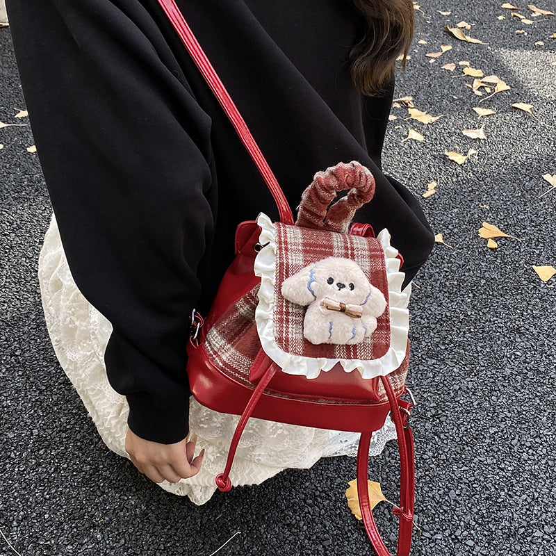 Autumnew arrivalcute backpack girl bearplaideasiest for match backpack large capacity student class work clothing bag trendy
