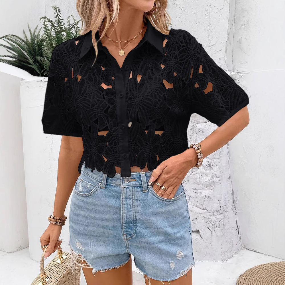 fashion women's lacefashioneasiest for matcheleganceelegantshirttopscasual holiday party cut outshirt
