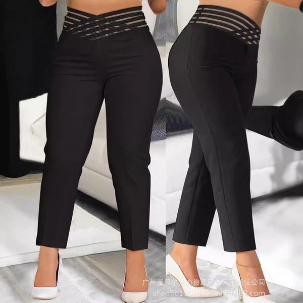 Women's Fashion Rubber Ribbon Casual Pencil Pants-Large Size-LPU3006A