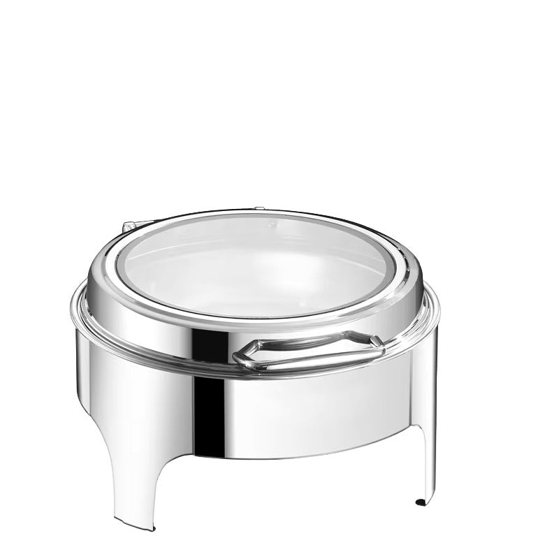 Stainless steel round buffet warmer - 6l with see-through glass lid - commercial grade soup warmer for hotels and restaurants