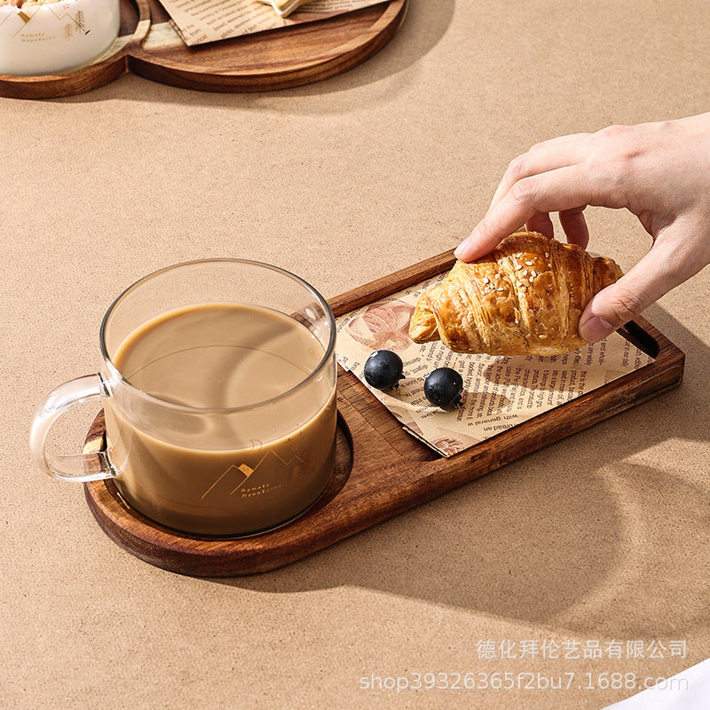 Ins-style acacia wood tray water cup set - perfect for snacks, afternoon tea, or solo dining. creative solid wood serving platter