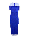 new mesh patchwork tassel crew neck dress high waist slim fit evening sexy bodycon dress