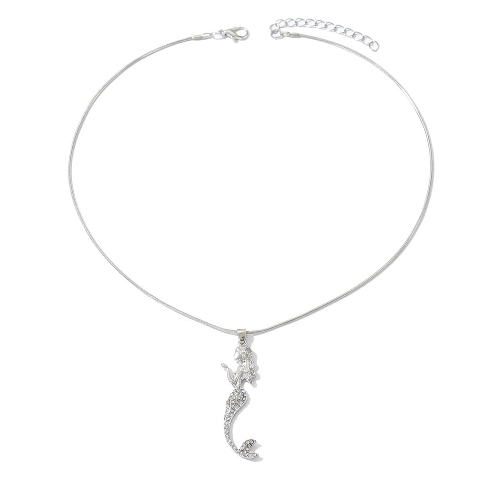 Wholesale mermaid pendants: european & american style, cute beach necklace, light luxury diamond-accented, versatile metal choker for women