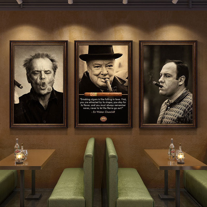 Churchill cigar bar decorative painting American celebrity retro bar club KTV box hanging painting tobacco and alcohol shop mural
