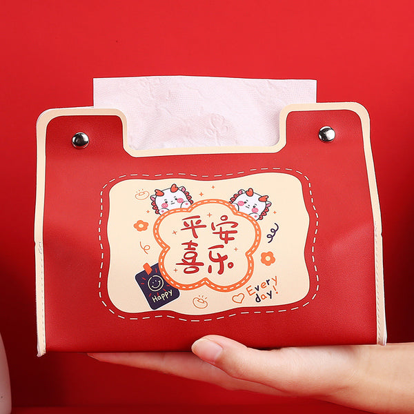 Year of the Dragon Geely Tissue Box Household Car Universal Leather Waterproof Large Capacity Cute Cartoon Napkin Box Drawing Carton