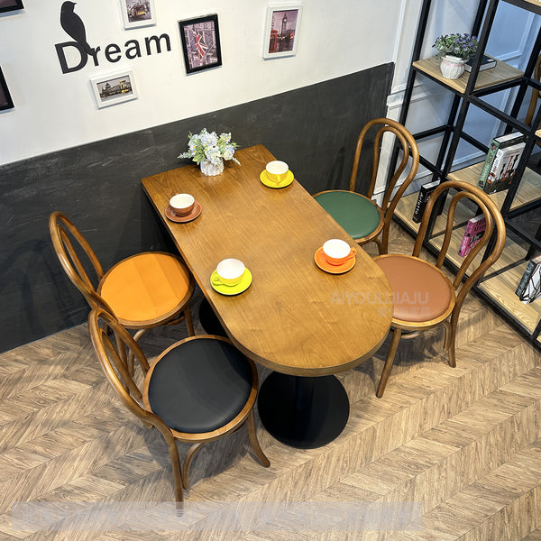 Retro Chinese antique style cafe tables and chairs Catering commercial baking hall Dessert milk tea shop Semi-round table Western restaurant Solid wood