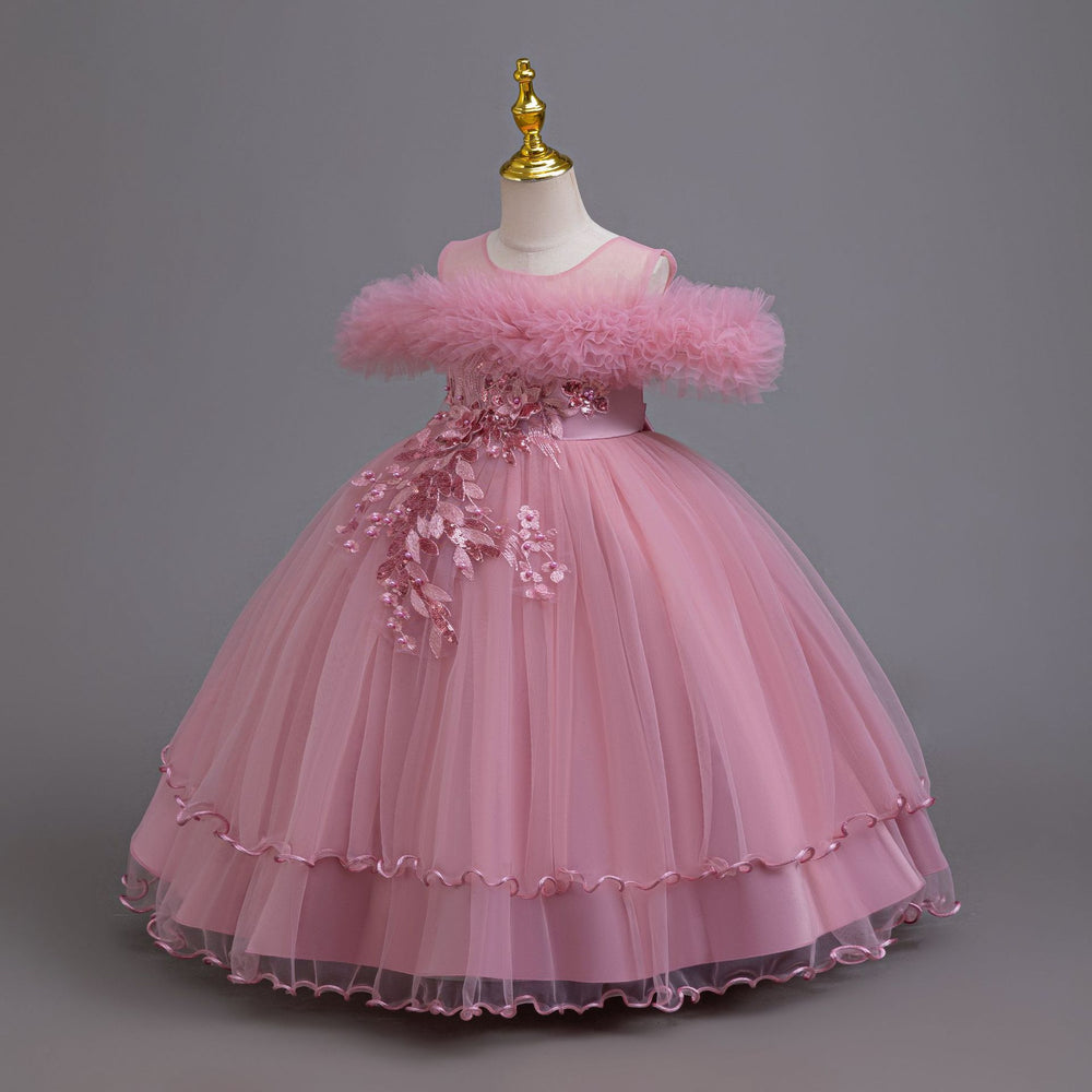 New arrival: children's princess dress - off-the-shoulder wedding gown, piano recital dress, baby girl dress for export