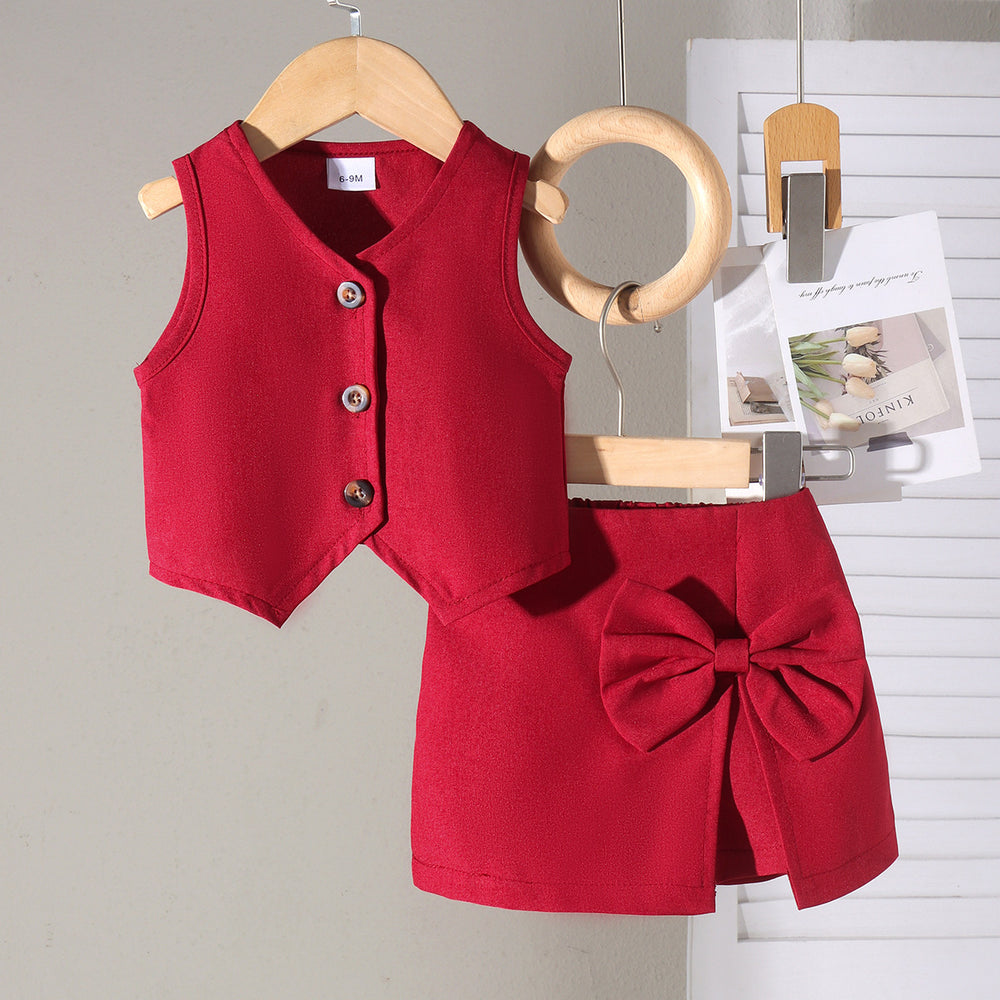 Kids clothing cross-border exclusive i  fashion children's clothing new arrival children's red vest + skirt