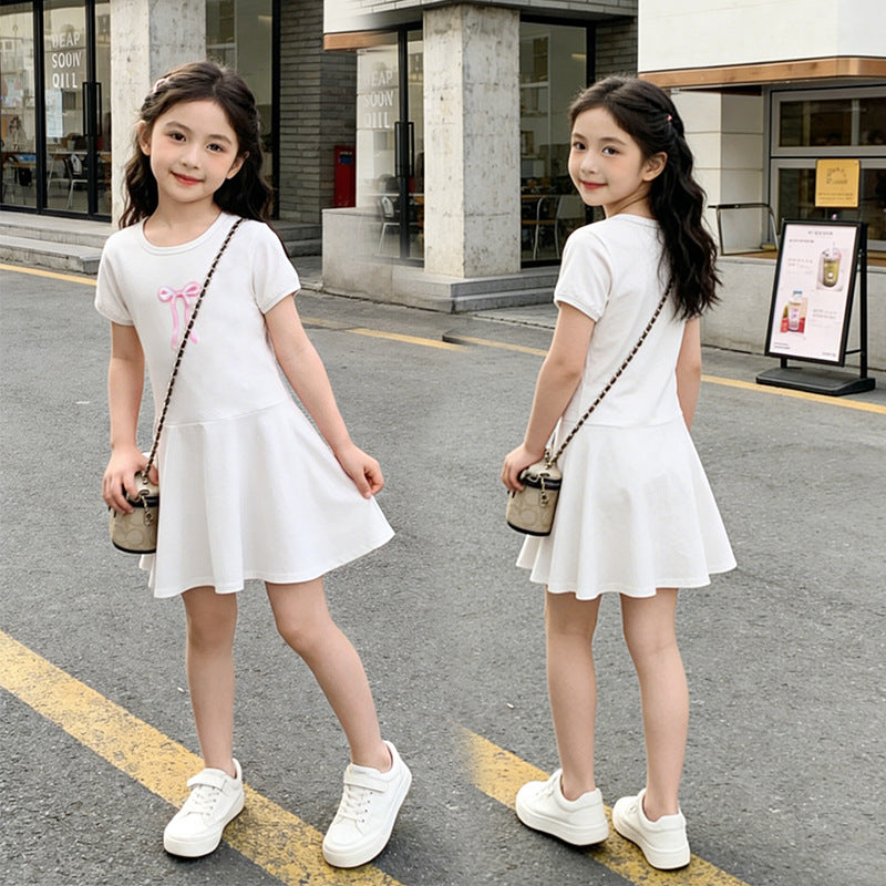 Girls' summer dress - new  collection - elementary school butterfly knot skirt - cute girl's dress - trendy casual style