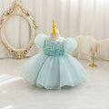 Ready-to-ship new bubble sleeve children's formal dress, floral tulle princess dress, baby girl's first birthday dress