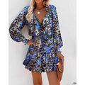 independent station  hot style spring and summer long sleeves v neckfashionprinting waist dress women's clothing