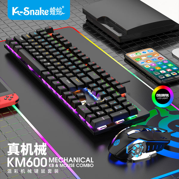 Viper KM600 Mechanical Keyboard Mouse Kit Blue Axis Gaming Glare Gaming Computer Laptop Office Kit