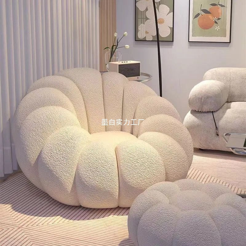 Cream wind lazy sofa reclining and sleeping pumpkin sofa leisure chair lamb wool fabric sofa single sofa