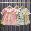 Princess dress for girls, baby summer pink floral dress, girls' dress with shell lace collar, elegant outing dress