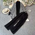 Korean chic fashion set: women's long-sleeve knit top & jacket + high-waisted slimming wide-leg straight pants - 3-piece outfit