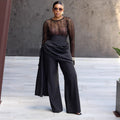 European and american cross-border women's fashion  summer new sexy chic round neck see-through top and design-driven pants set