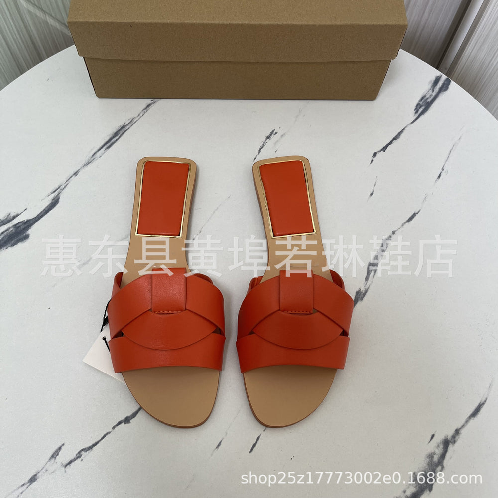 Za 2023 spring new women's square toe criss-cross flat sandals - minimalist, versatile, outdoor slides for women