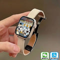 Genuine leather magnetic buckle off-white - includes silicone strap - supports bluetooth calling - dual payment - message notifications