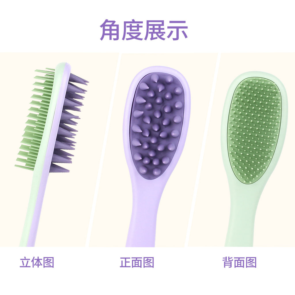 Cross-border long handle double tooth shampoo brush silicone handle shampoo comb rubbing bath massage shampoo comb scalp cleaning