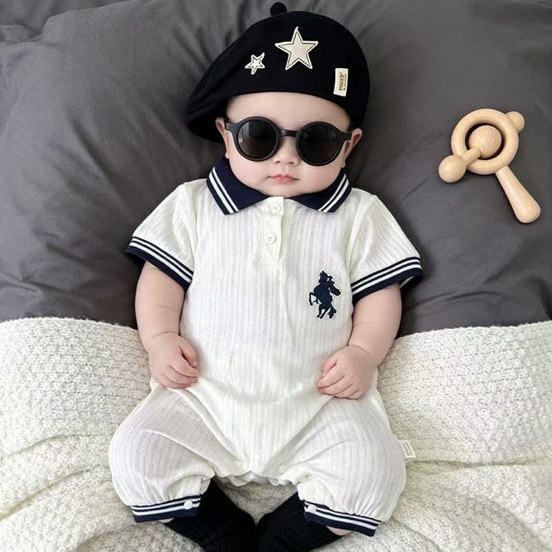 Summernew arrivalk-style baby style polo collar short-sleeved khaki baby boy outwear romper super cute one-piece