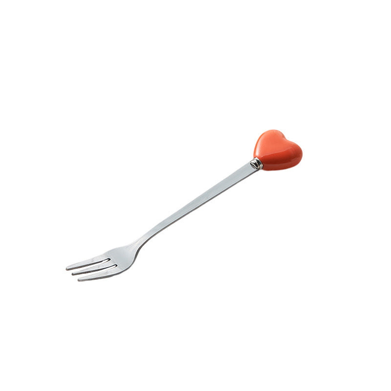 High-style ceramic handle forks, stainless steel household spoons, heart-shaped coffee stirrers, creative dessert spoons - wholesale