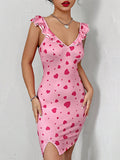In stock - 53295#  cross-border fashion women's printed elegant sexy ruffle sleeveless dress