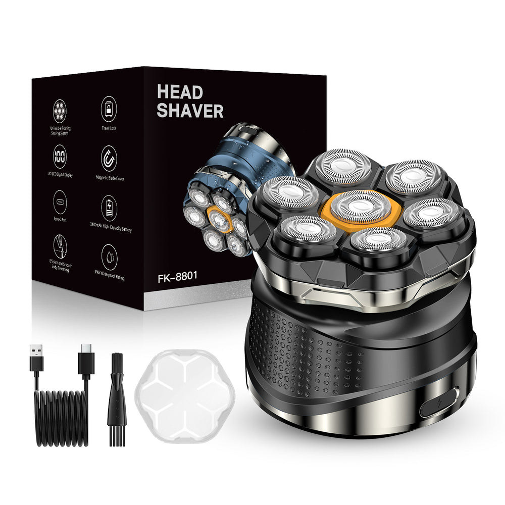 Men's self-haircut shaver - professional magnetic 7-blade head, washable, digital display, fast charging electric razor