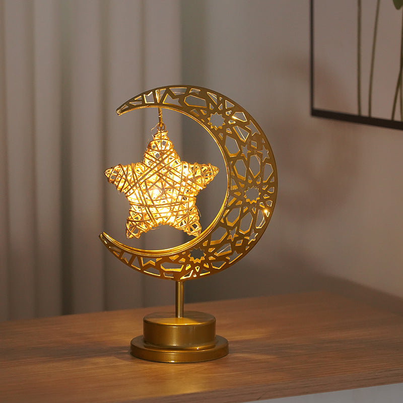 Cross-border LED wrought iron star moon round ball night light festival decoration bedroom table lamp atmosphere modeling light