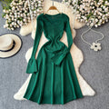fall/winter new arrival: solid color slim-fit long sleeve knit a-line midi dress - women's base layer