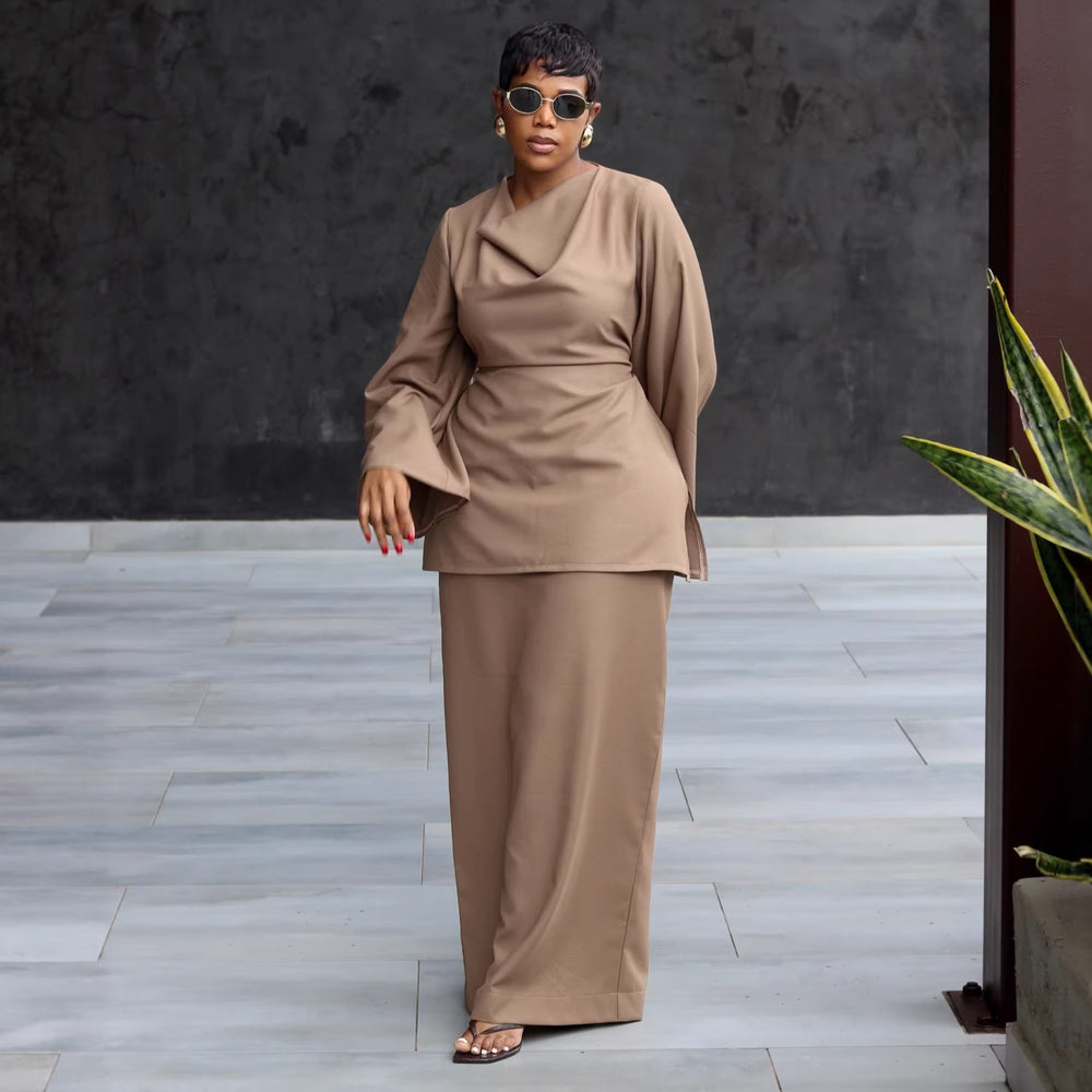 European and american cross-border women's fashion:  summer new arrival - elegant and slim-fitting slit top with high-waisted midi skirt set