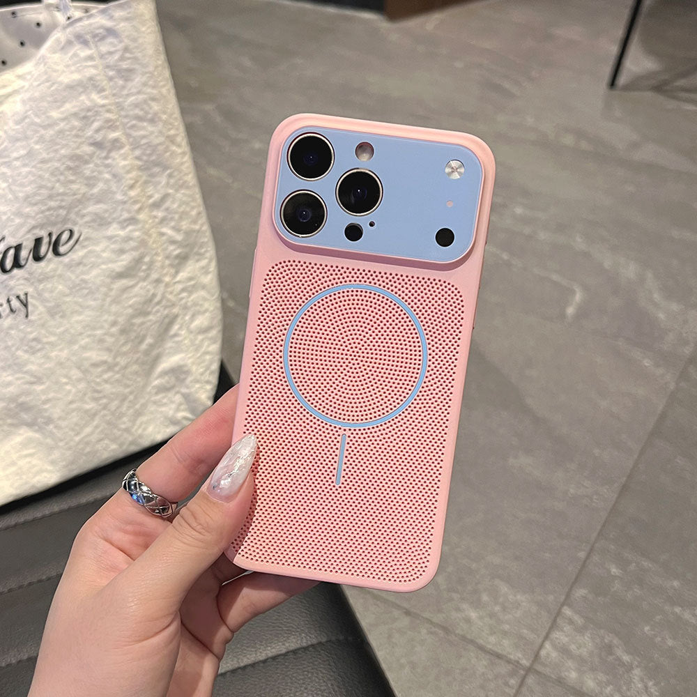 Suitable for iphone16 macaron contrasting color mesh cooling mobile phone case apple 17 thin and light large window protective case 15