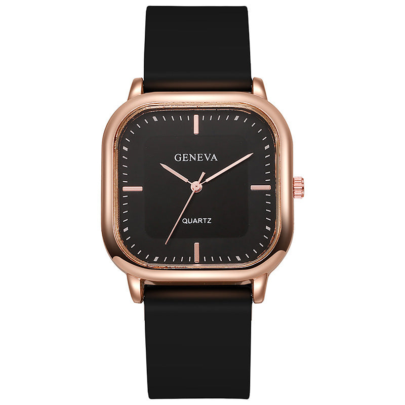 New silicone strap fashion rose gold watch for women, student style, middle and high school students, square quartz men's watch - wholesale