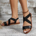 summer new arrival versatile women's flat sandals - peep toe, roman style, elastic, plus size, minimalist sandals for export
