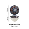 Creative bohemian style bowl and plate set - underglaze color home ceramic tableware - exotic double-handled plate