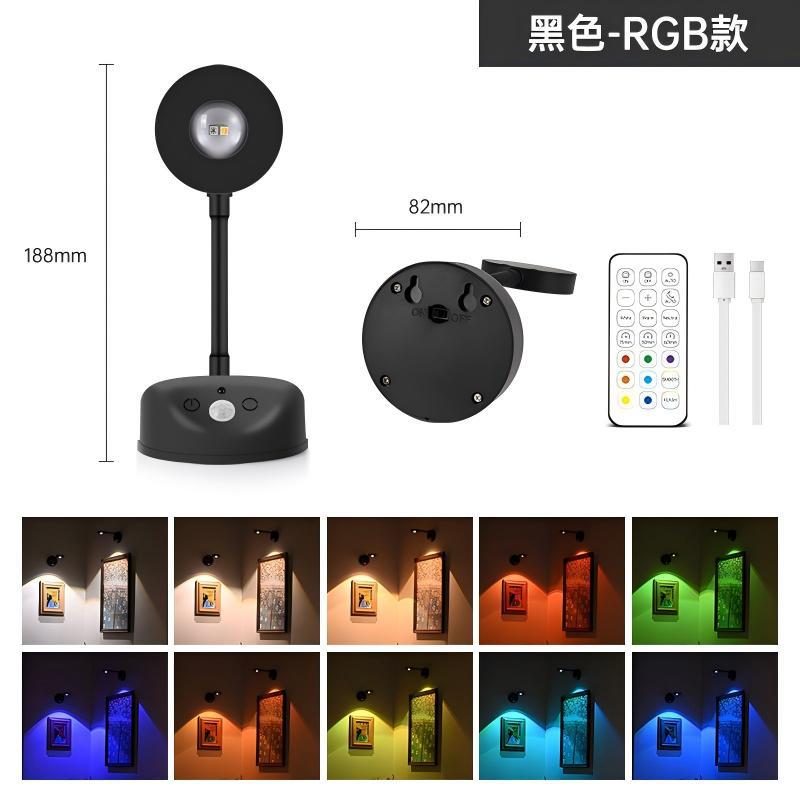 Rechargeable smart motion sensor indoor led wall light - rgb spotlight with wireless remote control for picture lighting (no wiring required)