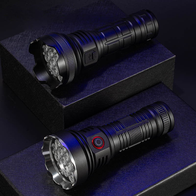 Cross-border new 19LED strong light flashlight Type-C rechargeable outdoor fixed focus flood light high power flashlight