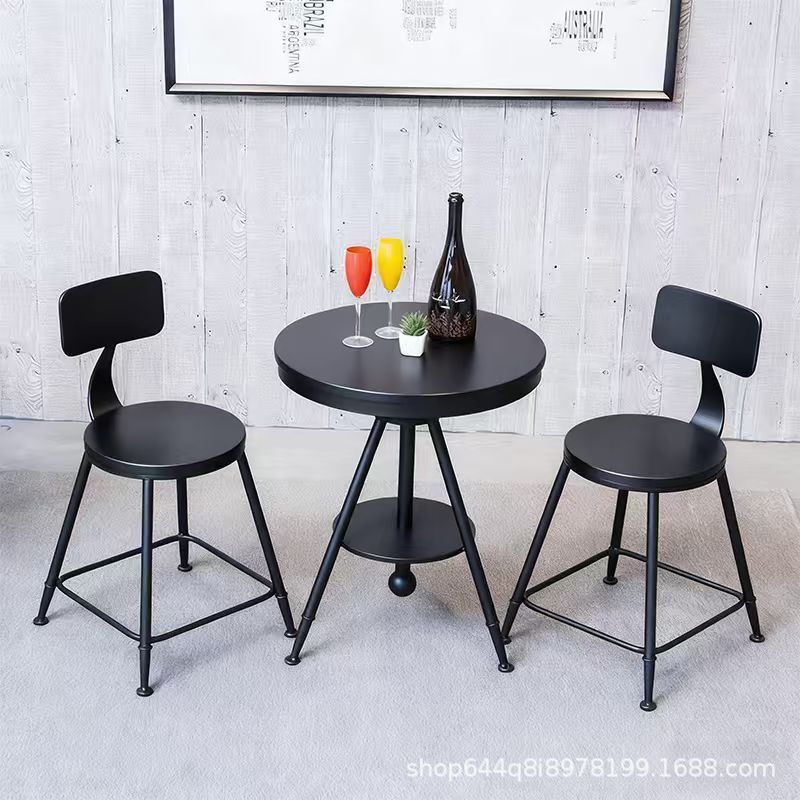 Wrought iron bar chair milk tea shop table and chair combination cafe high chair bar stool bar chair solid wood small round table square