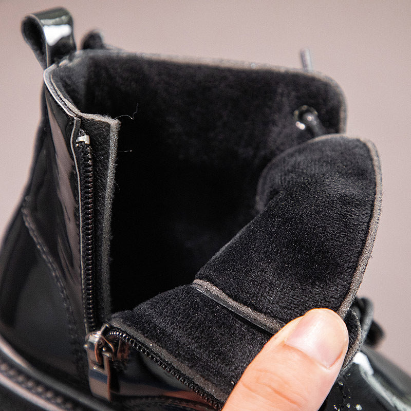 Boys boots velvet leather surface warm British style low-top leather boots winter girls side zipper soft bottom classmate