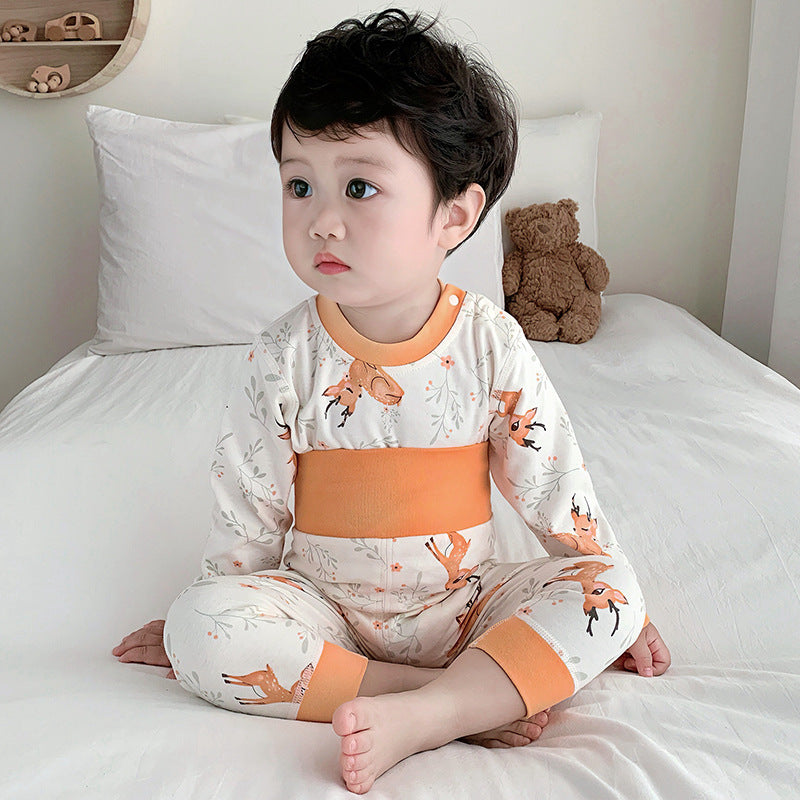 Baby pure cotton boneless high waist belly protection fall and winter autumn clothes suit baby heattechseparatessuit baby suit