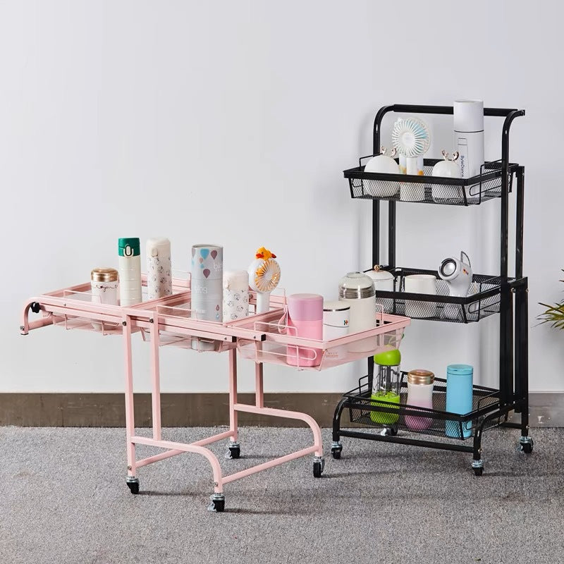 Parallel storage rack balcony movable trolley foldable floor-standing multi-layer snack succulent flower rack living room storage rack