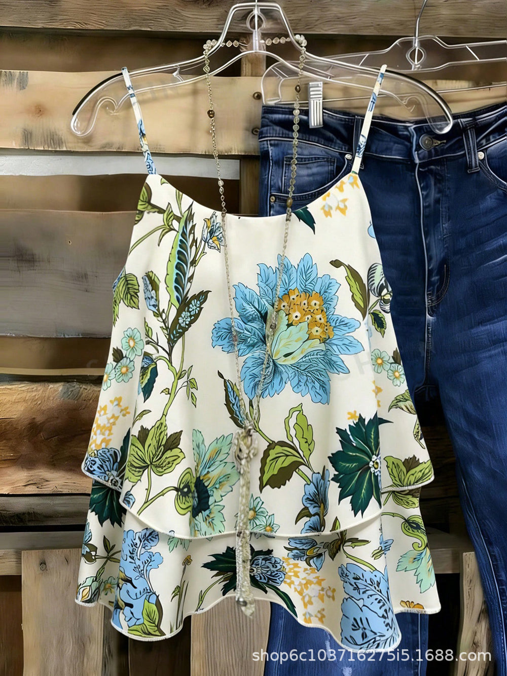 fashion  summer new arrival fresh floral print camisole loosev neck holiday style