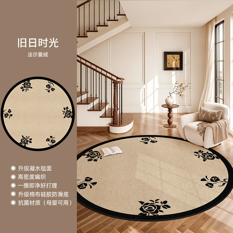 Round rug living room retro high-end bedroom walk-in closet non-slip mat easy-care sofa coffee table floor mat