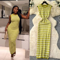 Korean style striped v-neck sleeveless knit dress - women's  summer new arrival - slim fit, waist-defining, slimming, commute-ready maxi dress