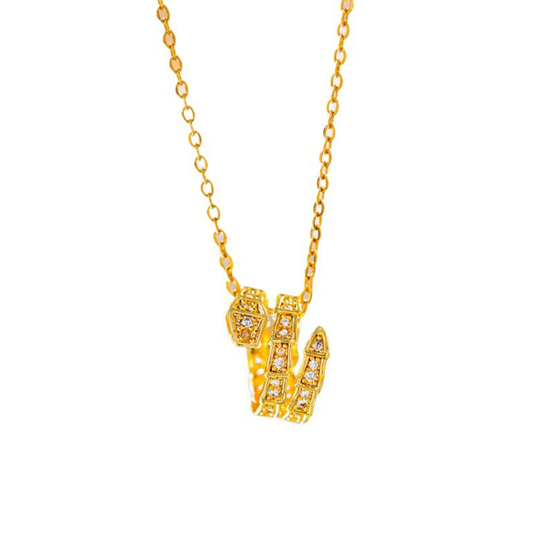 European and american style snake necklace with cubic zirconia, full diamond fashion titanium steel pendant, high-end quality sweater chain jewelry