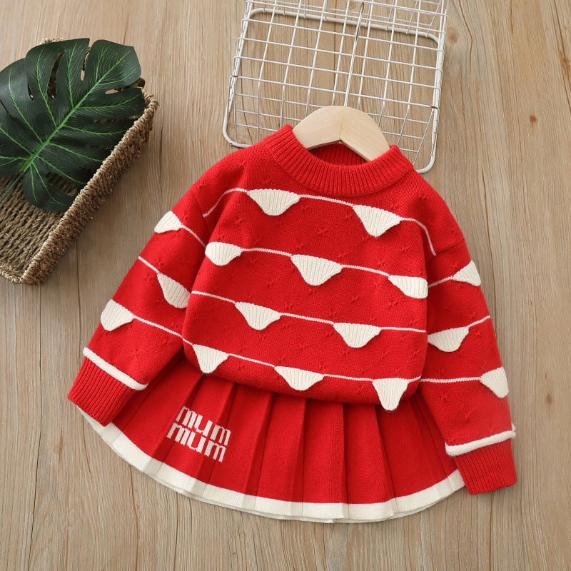 Girls' cardigan set - new autumn  collection: handmade floral knit sweater dress set for girls, kids' sweater outfit