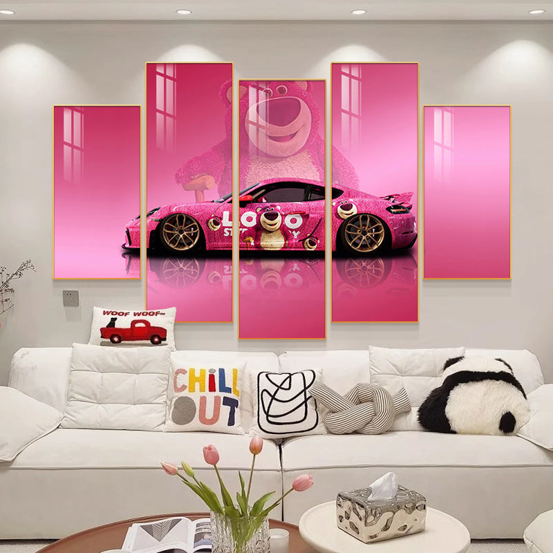 Chess and card room mahjong hall box strawberry bear creative hanging painting pink panther bedroom living room background wall decoration mural