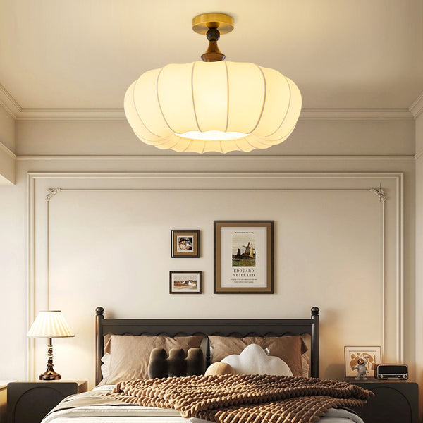 Medieval style bedroom ceiling lamp Internet celebrity fabric modern simple American retro advanced sense book room Zhongshan lamps