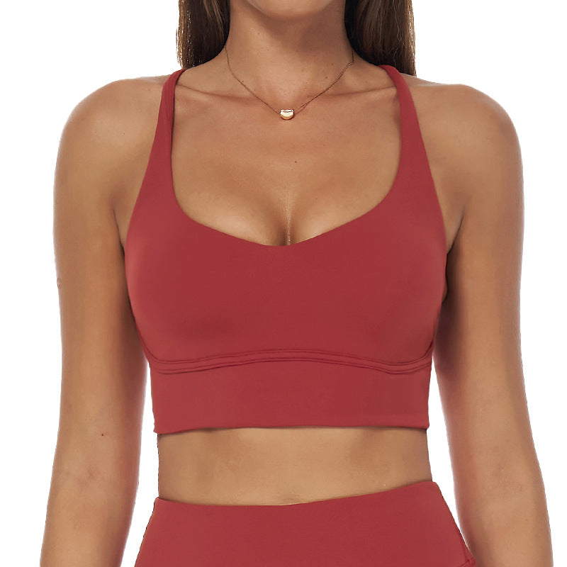 brushed tight back yoga bra cross thin strap sports vest running fitness quick-drying intimates7025